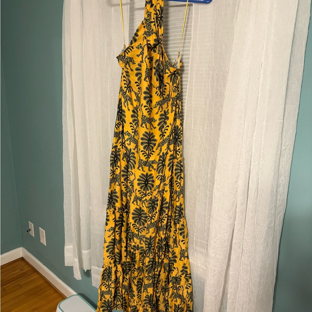 Anthropologie Yellow and Black Palm Print Maxi Dress